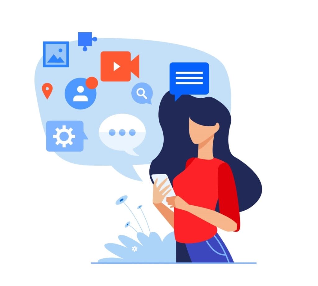 Graphic Illustration of a person adding Photos, Videos, and Articles to your Google Business Profile