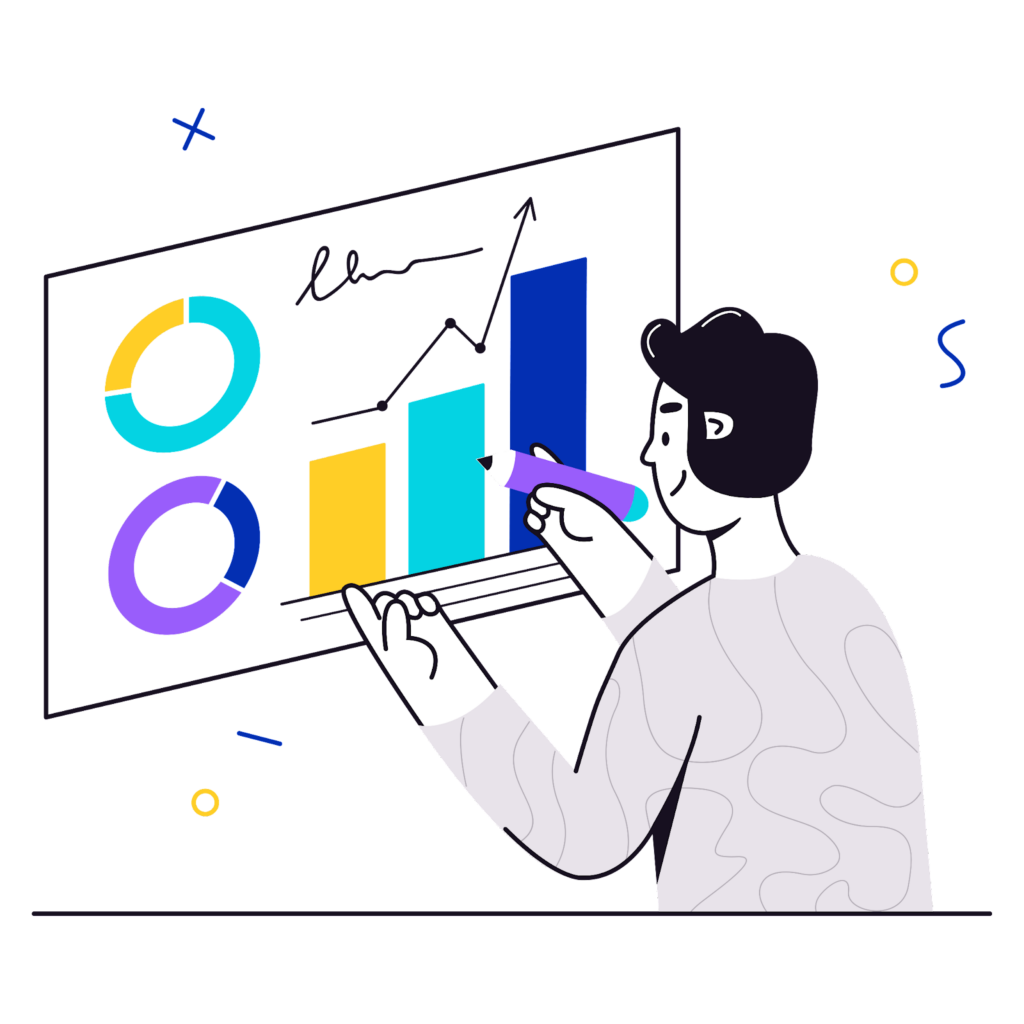 Graphic illustration of a small business owner building a sales pipeline.