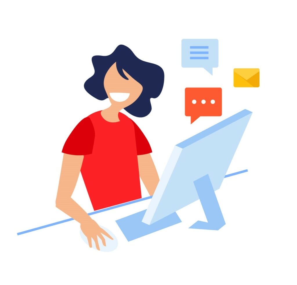 Graphic illustration of a person answering questions on their Google Business Profile