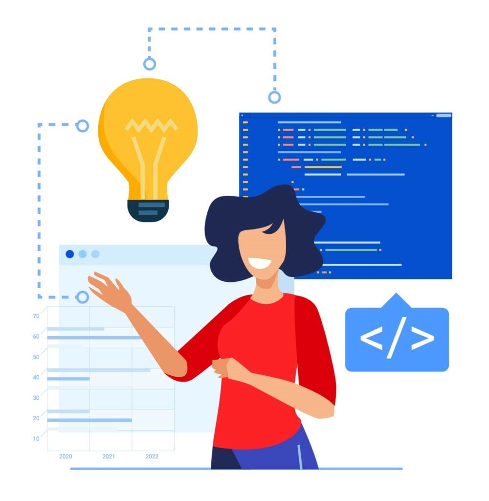 Graphic illustration of a person Adding Keywords to Improve Your Ranking in Search Results for their Google Business Profile